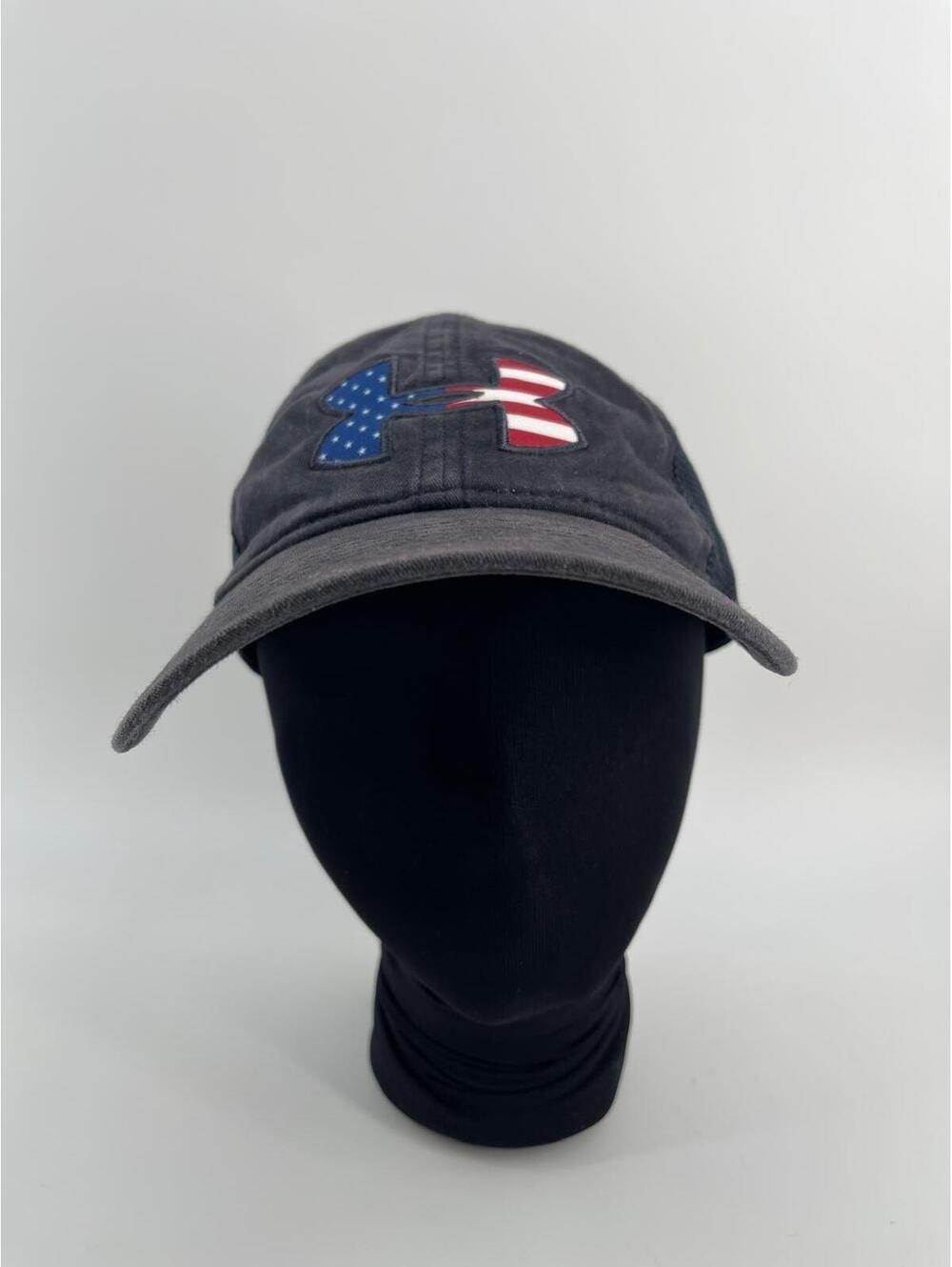 Under Armour USA Flag Hat Mesh Trucker Cap Adjustable Black OSFM Logo